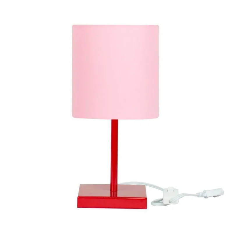 Abajur Eros Cilindrico Rosa Base Toda Vermelha Quadrada