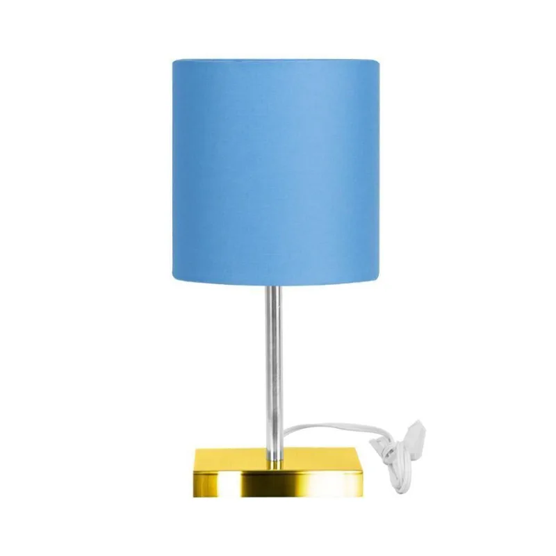 Abajur Eros Touch Cilindrico Azul Base Todo Dourado