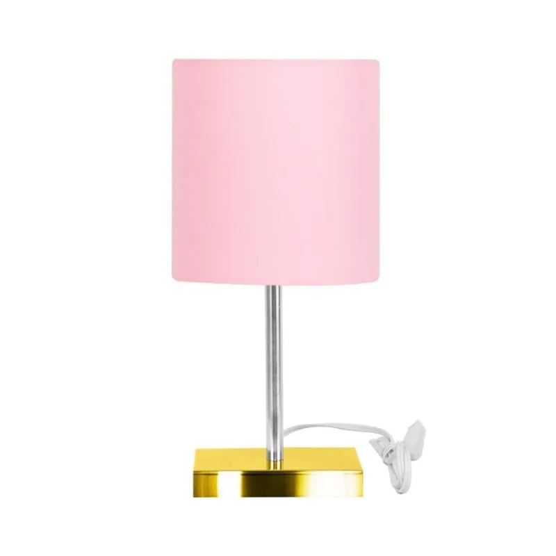 Abajur Eros Touch Cilindrico Rosa Base Todo Dourado