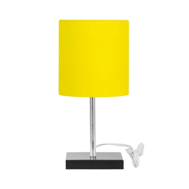 Abajur Eros Touch Cilindrico Amarelo Base Todo Preto Quad.