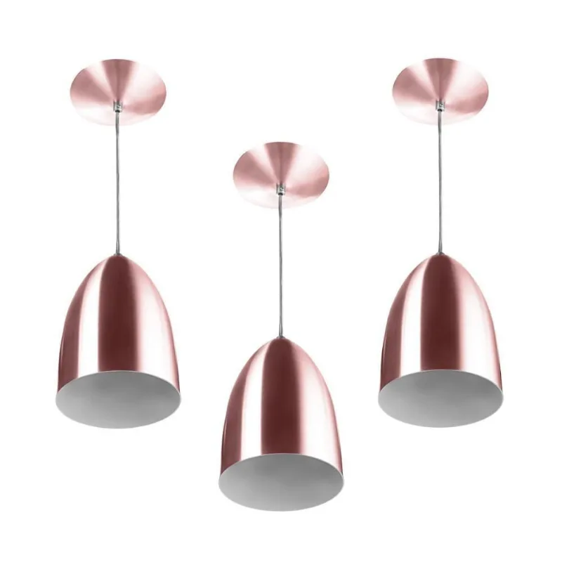Kit 3 Lustre Pendente Luminária Cone De Alumínio Gold Rose