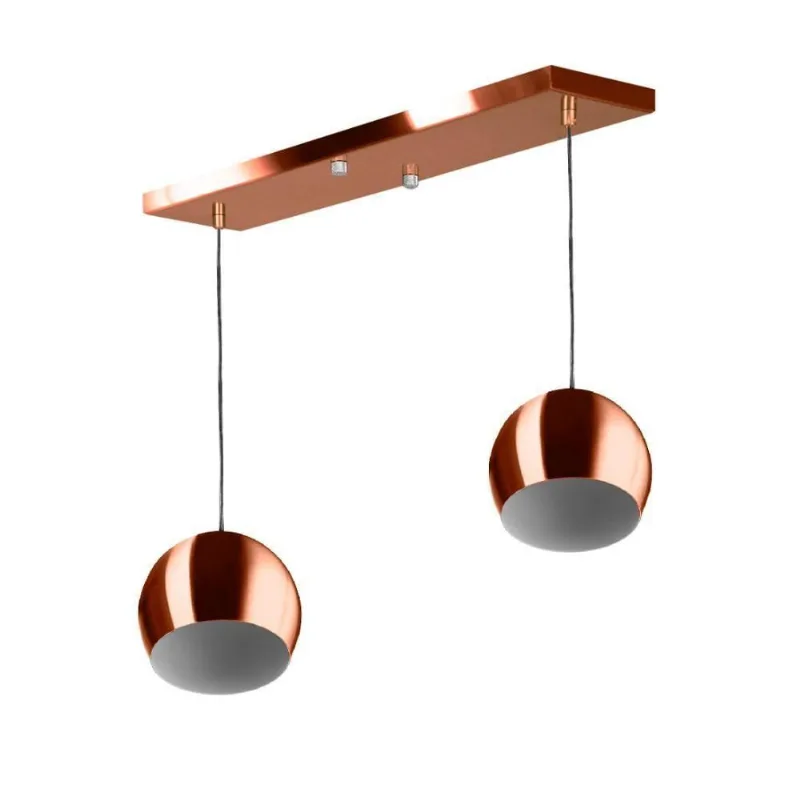 Lustre Pendente Bola Duplo Base Retangular Cobre