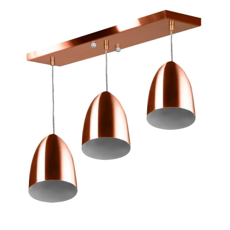 Lustre Pendente Sadan Triplo Base Retangular Cobre