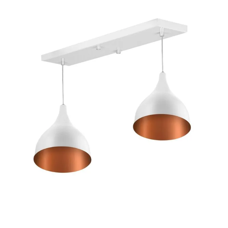 Lustre Pendente Gota Duplo Base Retangular Branco/cobre