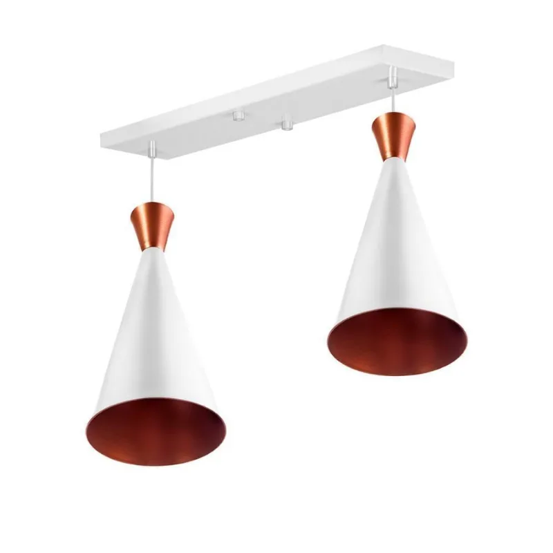 Lustre Pendente Funil Duplo Base Retangular Branco/cobre