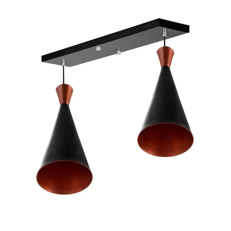 Lustre Pendente Funil Duplo Base Retangular Preto/cobre