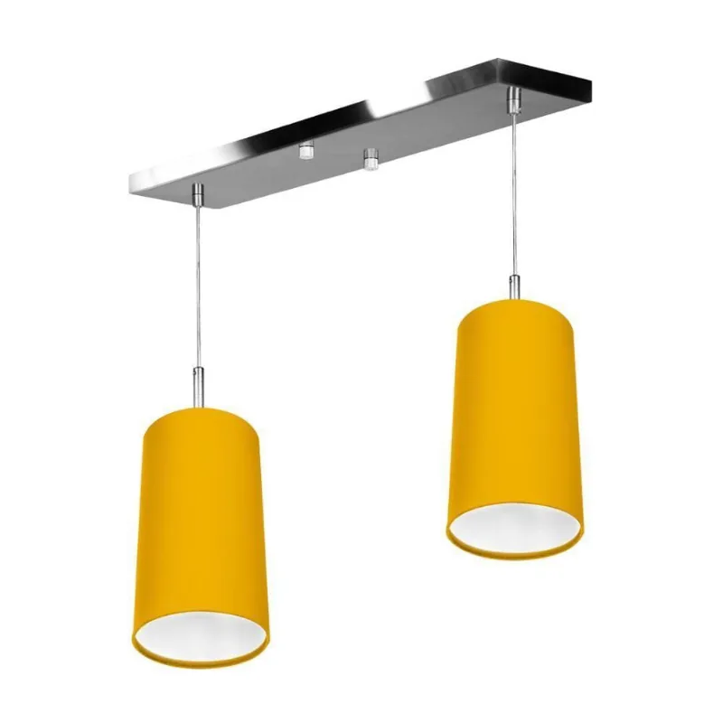 Lustre Pendente Cilindrico Duplo Base Retangular Amarelo