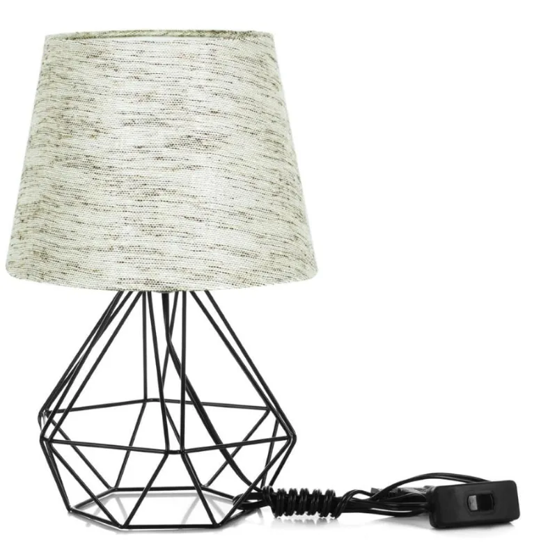 Abajur Diamante Dome Linho Mesclado com Aramado Preto