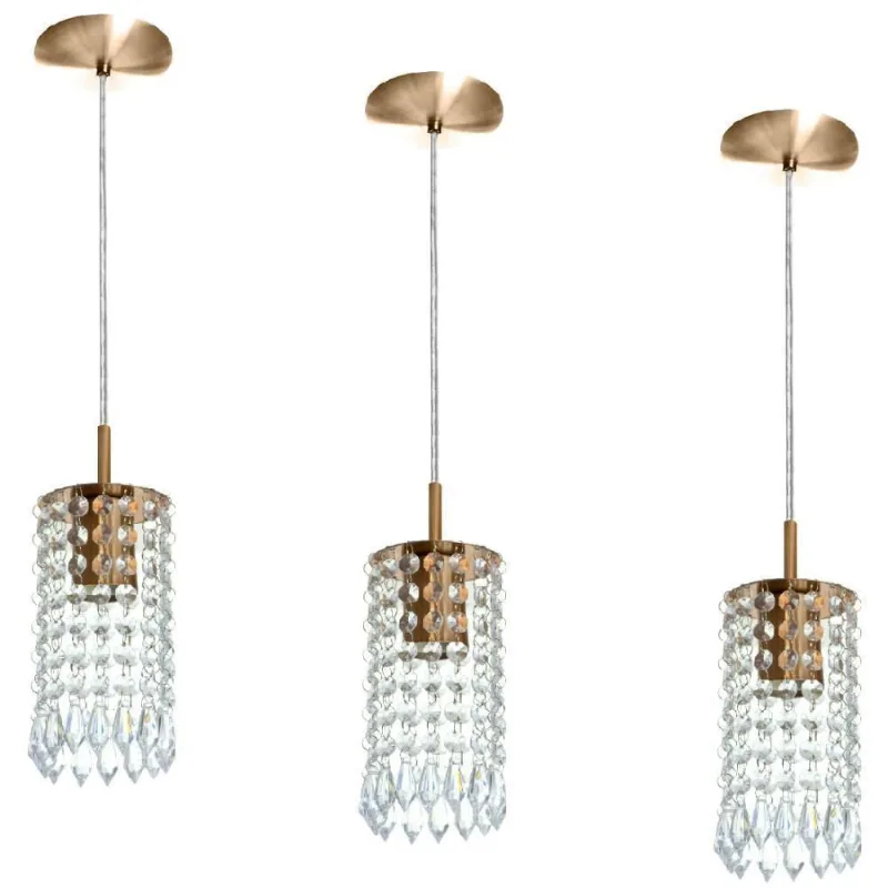 Kit 3 Pendentes Redondo Clearcrillic Cristal Acrílico Cobre