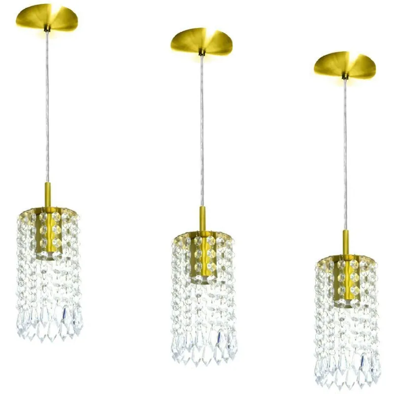 Kit 3 Pendente Redondo Clearcrillic Cristal Acrílico Dourado