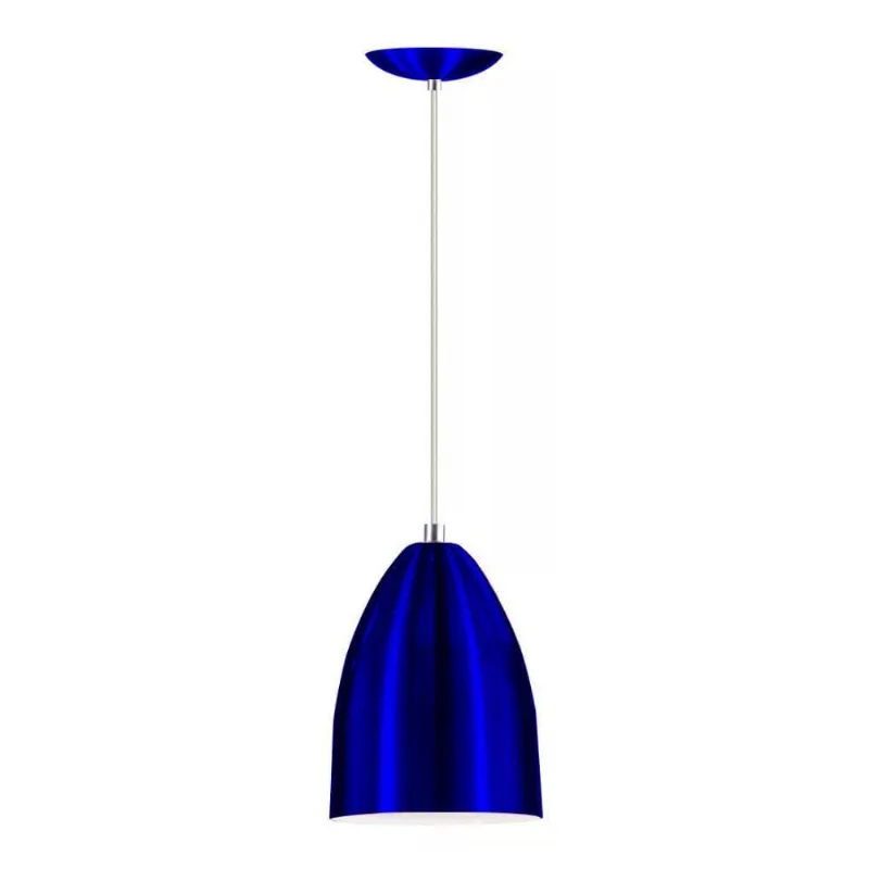 Lustre Pendente Luminária Cone de Alumínio Azul Metalico