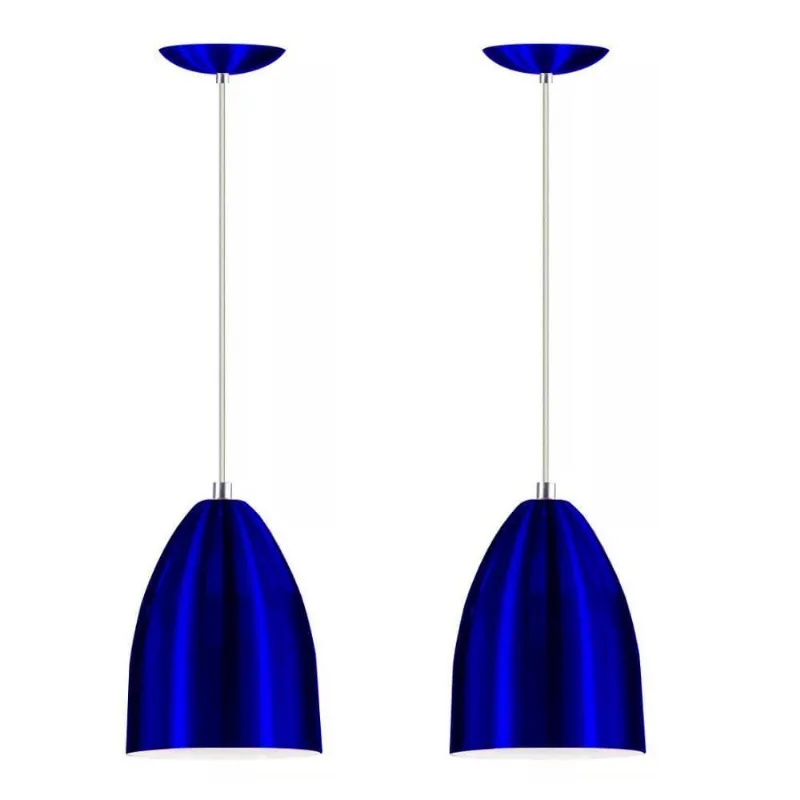 Kit 2 Lustre Pendente Luminária Cone Alumínio Azul Metalico
