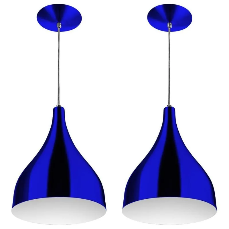 Kit 2 Pendentes Gota Pequena Alumínio 21cm Azul Metalico