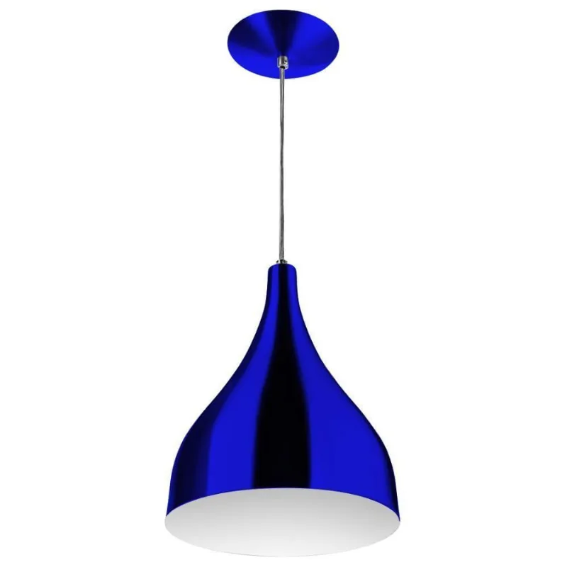 Lustre Pendente Gota Média Alumínio 30cm Azul Metalico