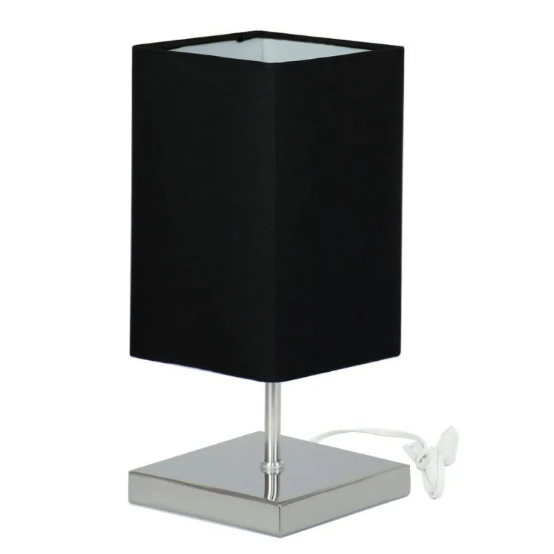 Abajur Eros Quad Touch Preto Com Base Inox.