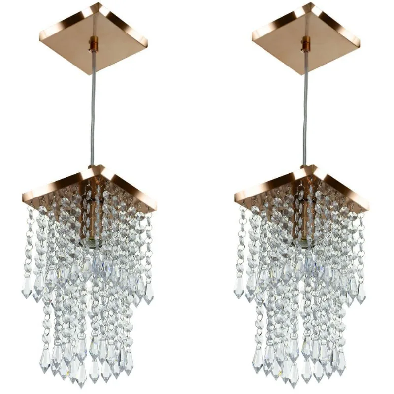 Kit 2 Lustres Pendente de Cristal Acrilico Spark Cobre