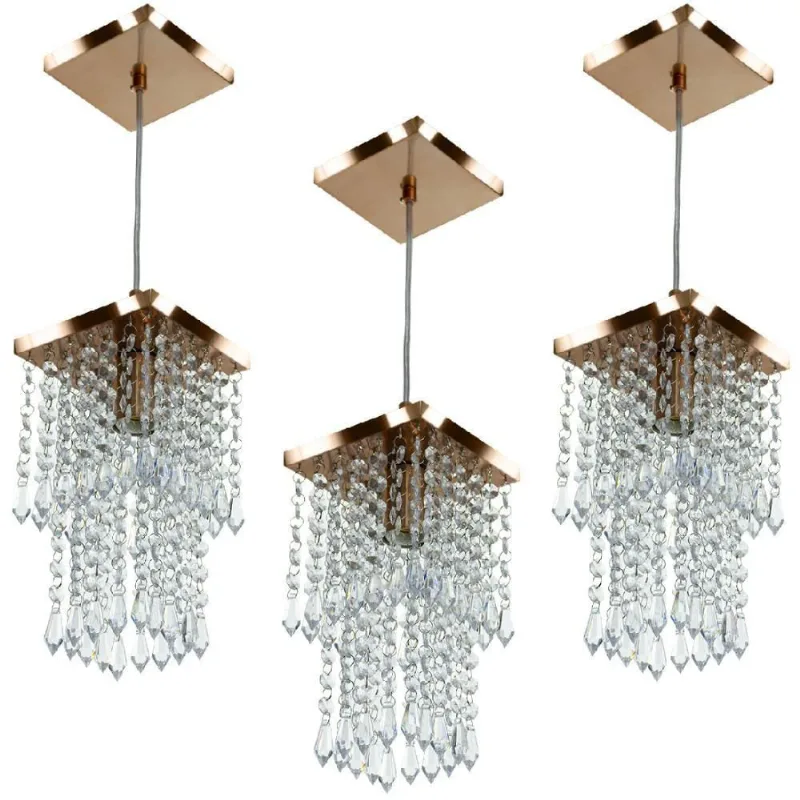 Kit 3 Lustres Pendente de Cristal Acrilico Spark Cobre
