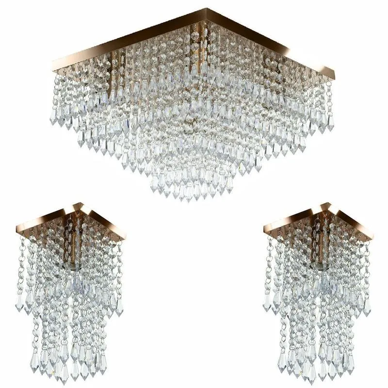 Kit 1 Lustre Cristal Acr. Dream + 2 Lustres Spark Cobre