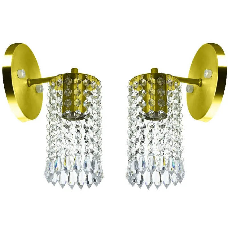 Kit 2 Arandelas Cristal Acril. Clearcrillic Redonda Dourado