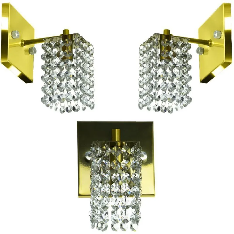 Kit 3 Arandelas de Cristal Legitimo Clearcast Dourada