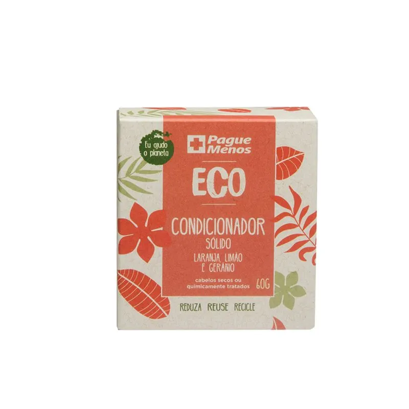 Condicionador Pague Menos Eco Sólido Cabelos Secos Ou Quimicamente Tratados Laranja Limão E Geranio 60g