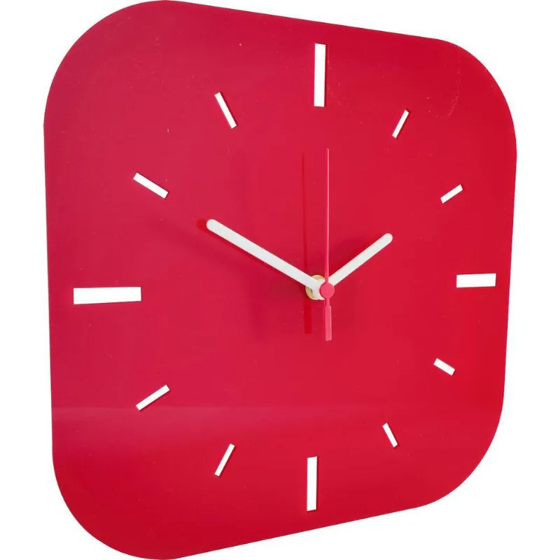 Relógio De Parede Em Acrílico Vermelho Quadrado Moderno
