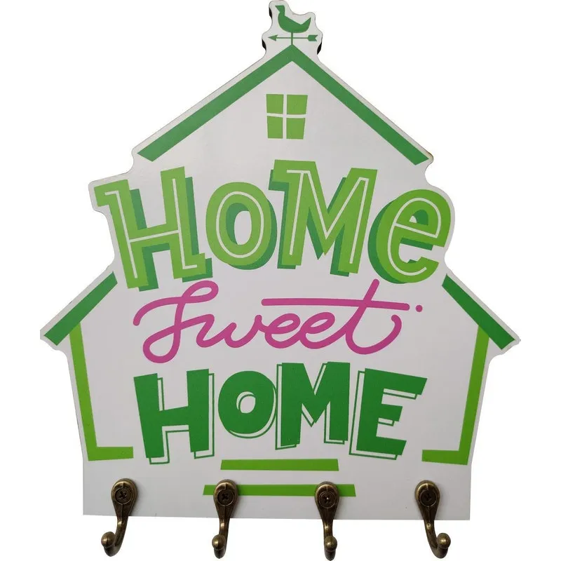 Porta Chaves De Decoração Home Sweet Home Verde/rosa Mdf
