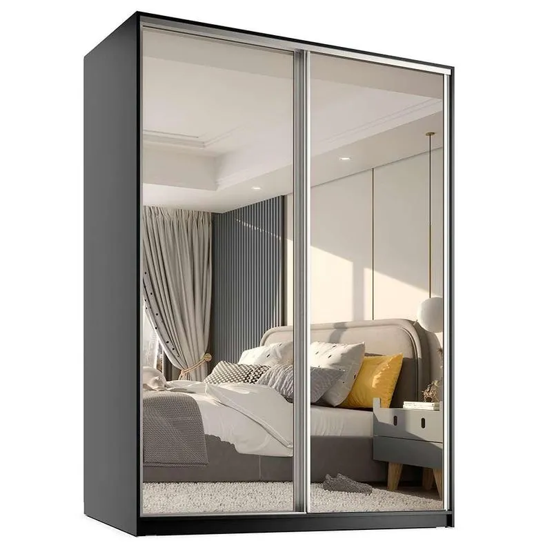 Guarda-Roupa Casal com 2 Espelhos Belluno 2 PT 3 GV Preto