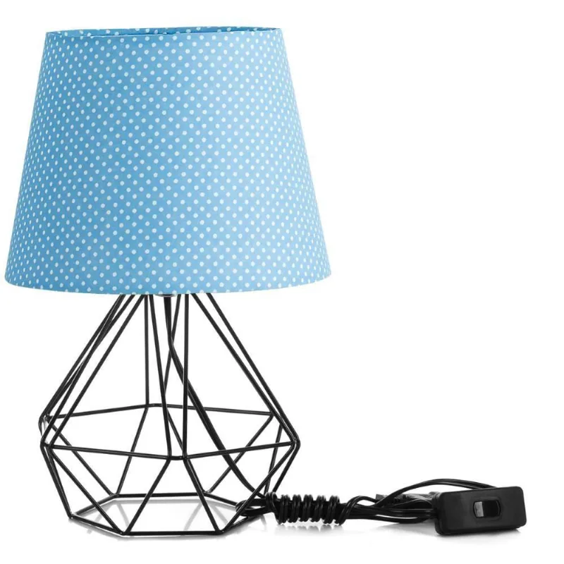 Abajur Diamante Dome Azul/bolinha com Aramado Preto