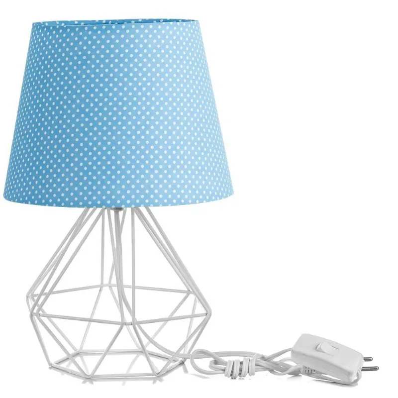 Abajur Diamante Dome Azul/bolinha com Aramado Branco