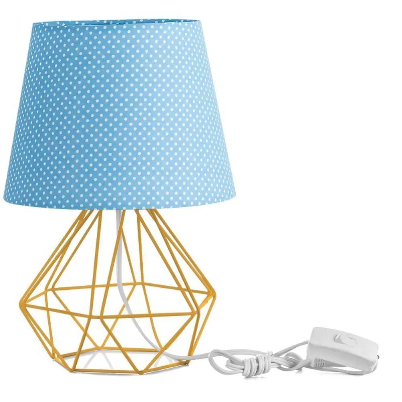 Abajur Diamante Dome Azul/bolinha com Aramado Amarelo