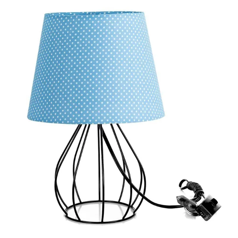 Abajur Cebola Dome Azul/bolinha com Aramado Preto