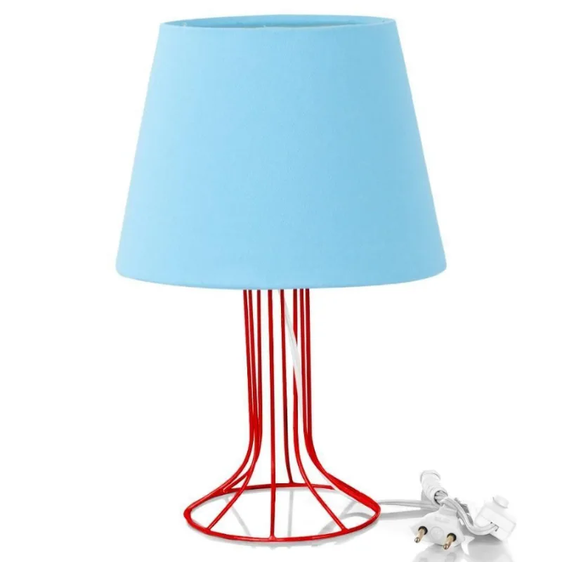 Abajur Torre Dome Azul Bebe Com Aramado Vermelho