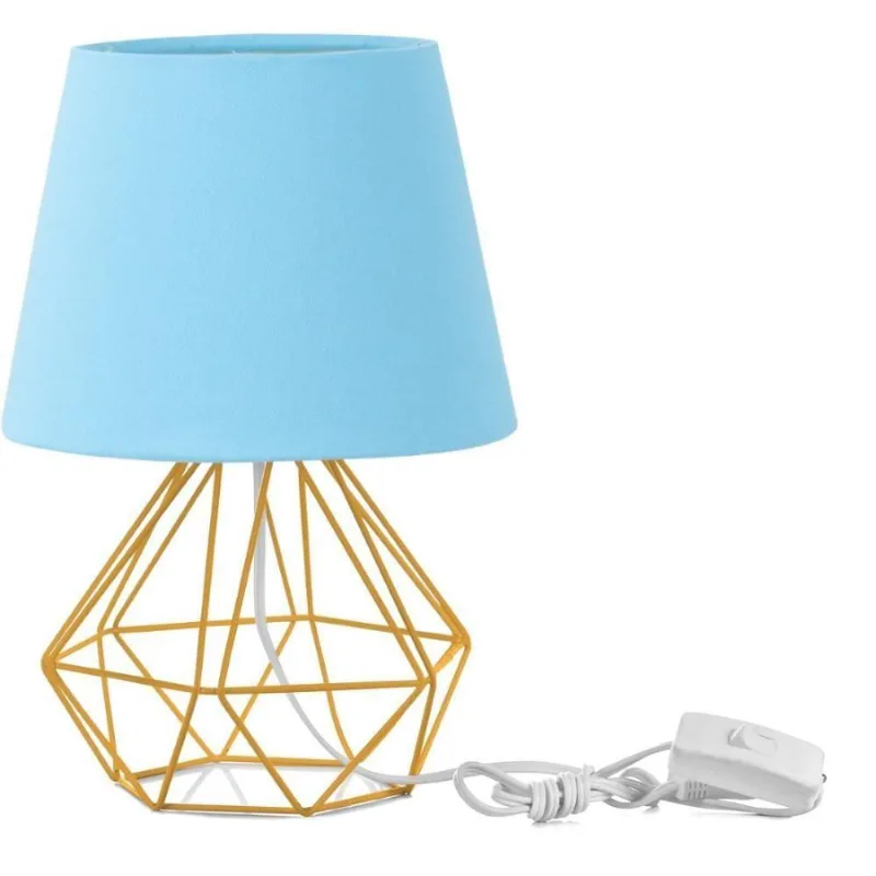 Abajur Diamante Dome Azul Bebe Com Aramado Amarelo