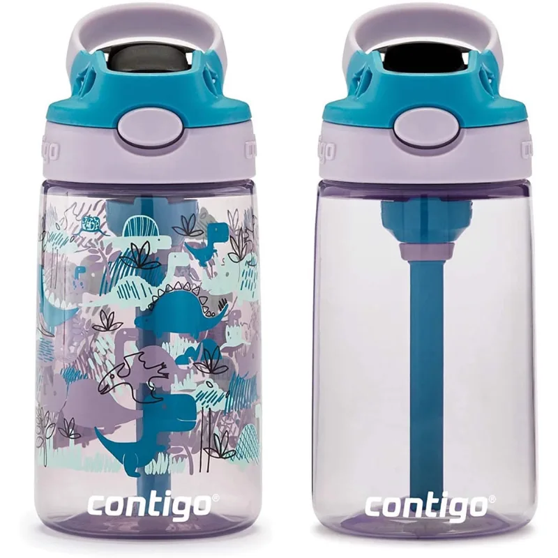 Garrafa de água Contigo Kids com palha autospout redesenhada, 14 oz., Dinos, 2-Pack