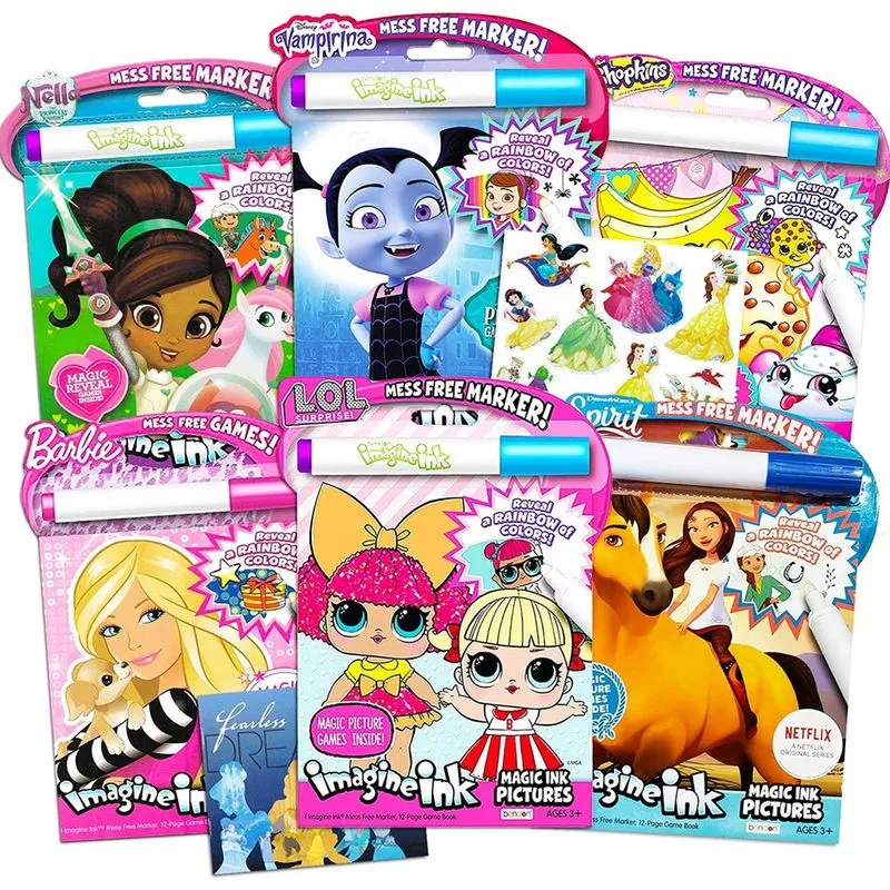 Imagine o livro de colorir tinta conjunto variado para meninas (Bundle inclui 6 livros diferentes de colorir sem bagunça com adesivos bônus)