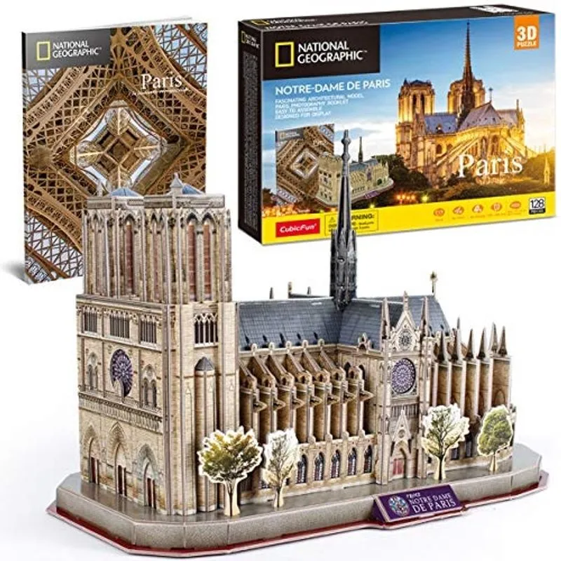CubFun 3D Puzzle para adultos Crianças Notre Dame de Paris França Architecture Model Kits, Presentes para Meninos Meninas Adultos, 128 Peças