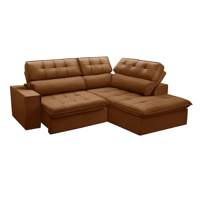 Sofá Retrátil e Reclinável Ferguile Arezzo com Chaise Direito Veludo Terracota