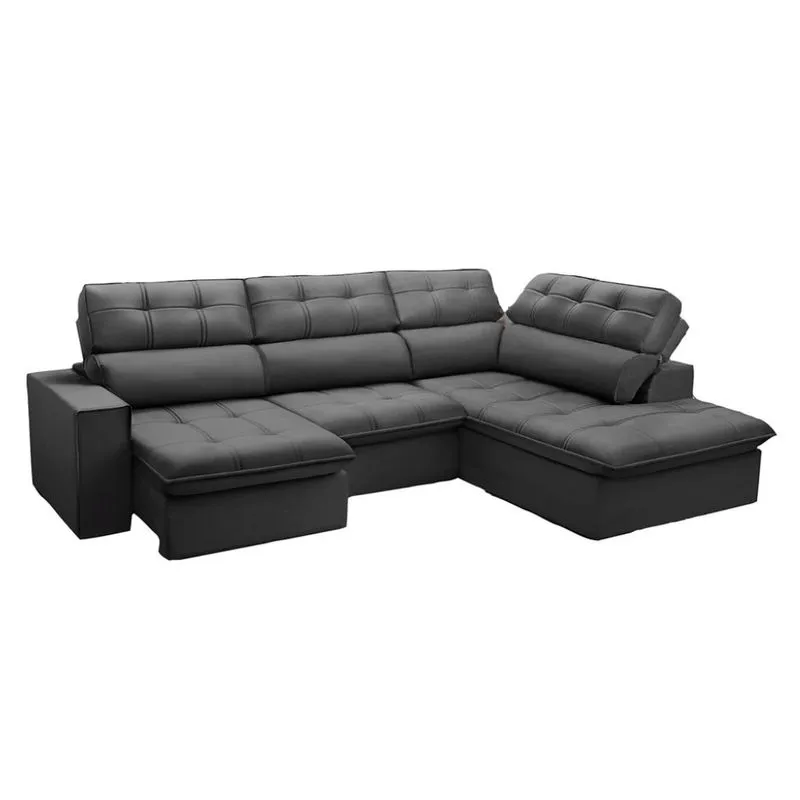 Sofá Retrátil e Reclinável Ferguile Arezzo com Chaise Direito Veludo Chumbo