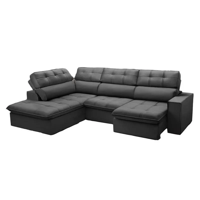 Sofá Retrátil e Reclinável Ferguile Arezzo com Chaise Esquerdo Veludo Chumbo