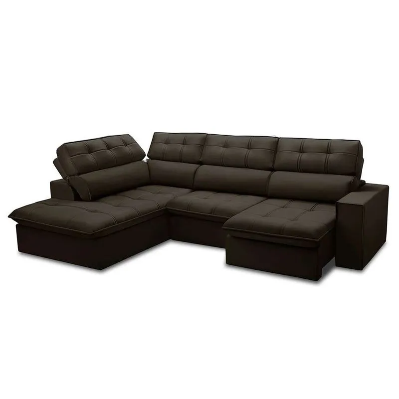 Sofá Retrátil e Reclinável Arezzo com Chaise Esquerdo 5 Lugares Veludo Marrom