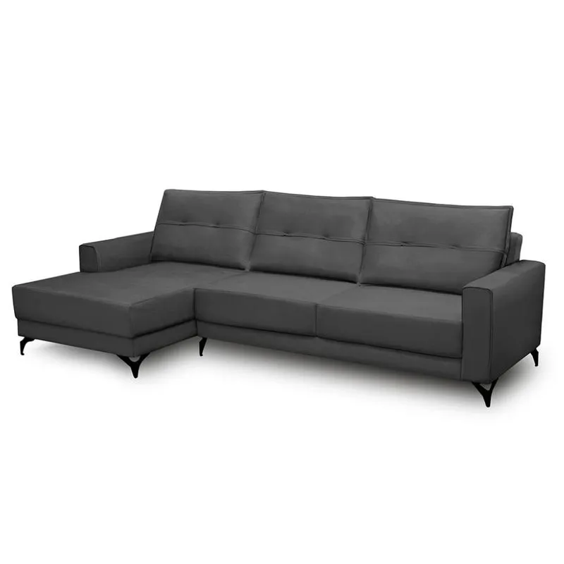 Sofá 5 Lugares Heros com Chaise Esquerdo Veludo Chumbo