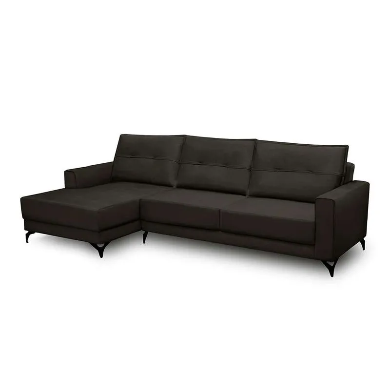 Sofá 5 Lugares Heros com Chaise Esquerdo Veludo Marrom