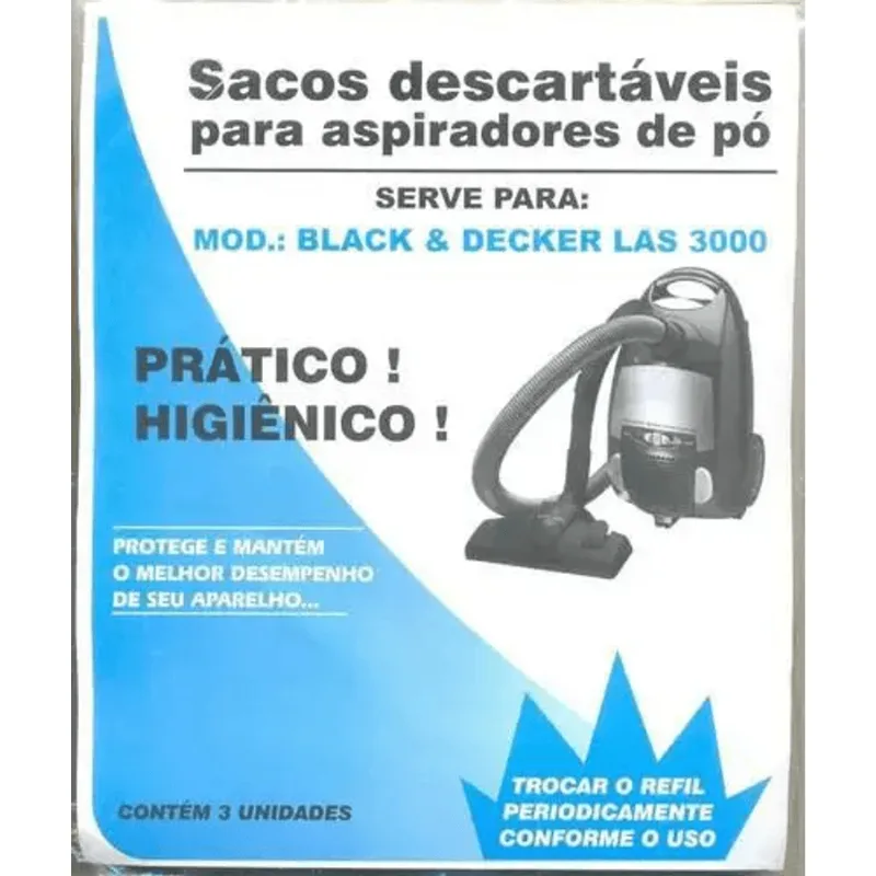 Saco Descartável Aspirador De Pó Black&Decker Las 3000