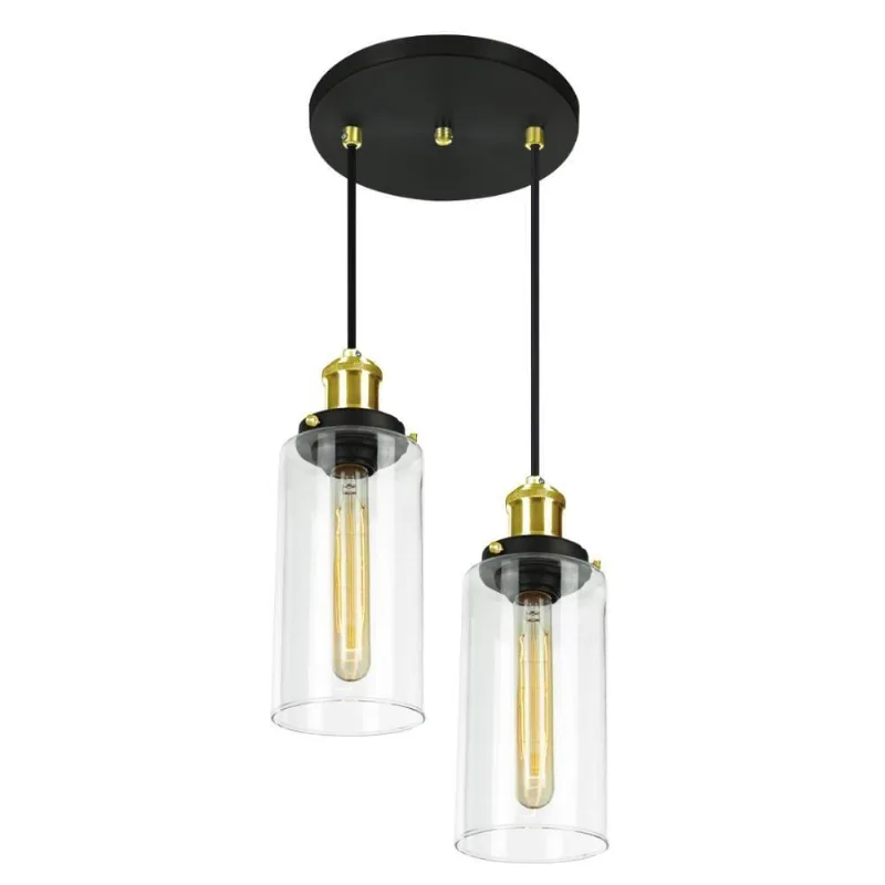Lustre Pendente Duplo Château Cilindrico Vidro Preto Gold