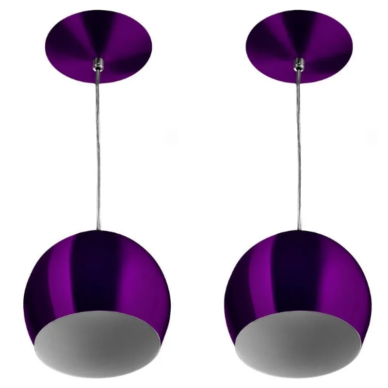 Kit 2 Pendentes Bola Pequena Alumínio 15cm Roxo Metalico