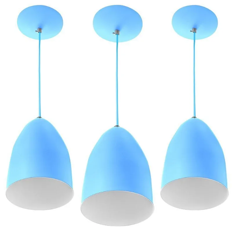 Kit 3 Lustre Pendente Luminária Sadan Alumínio Azul Bebê