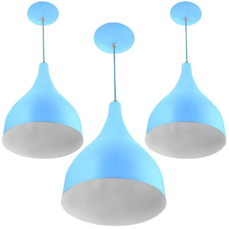 Kit 3 Lustre Pendente Gota Pequena Alumínio Azul Bebê