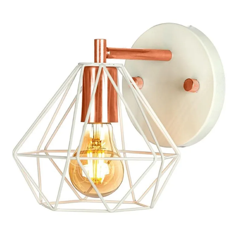 Arandela Luminária Diamante Aramado Branco com Cobre