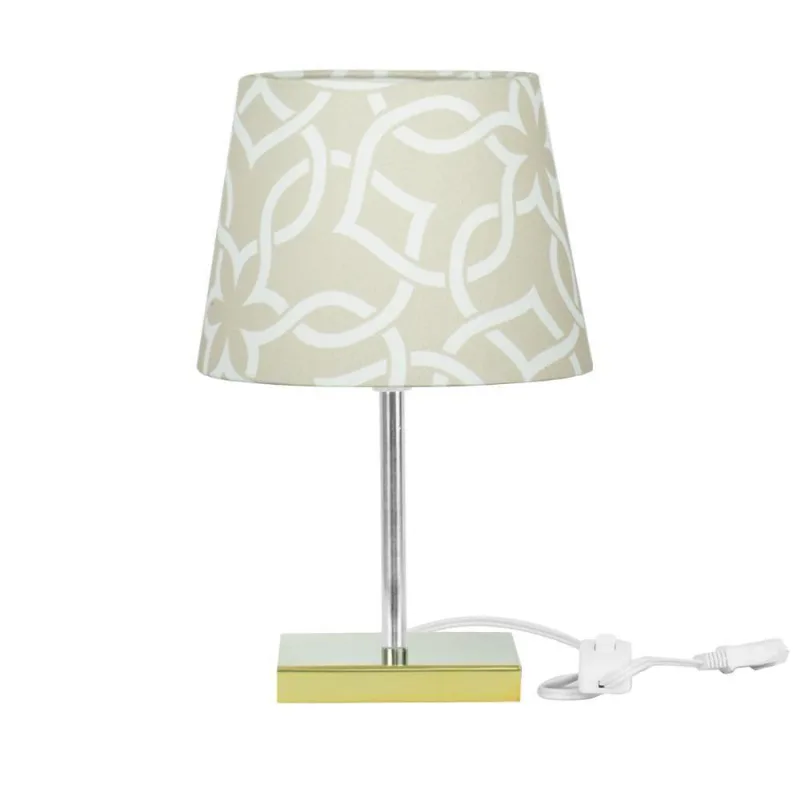 Abajur Eros Dome Elos Bege 061 Com Base Dourada Quadrada